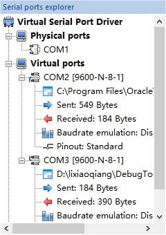 Virtual serial port activity status
